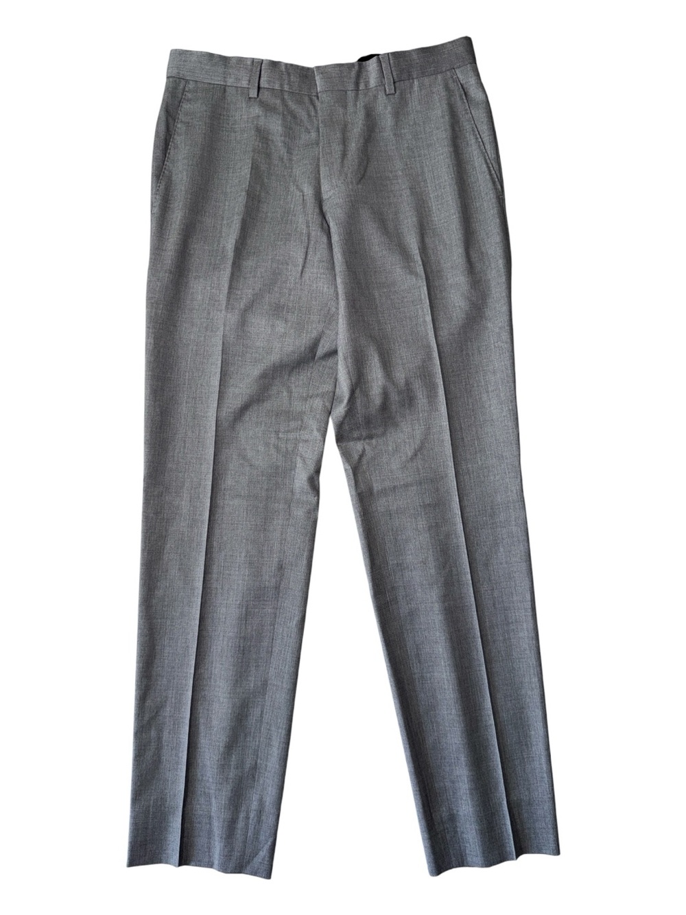 Hugo Boss mens 30x30 slim fit light grey 100% wool flat front dress pants EUC